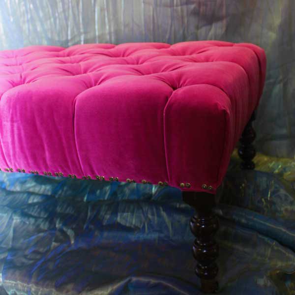 Vintage George Smith Ottoman Newly Upholstered In Purple Cotton Velvet 3
