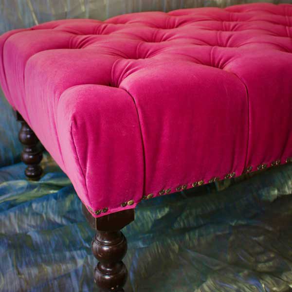 Vintage George Smith Ottoman Newly Upholstered In Purple Cotton Velvet 4
